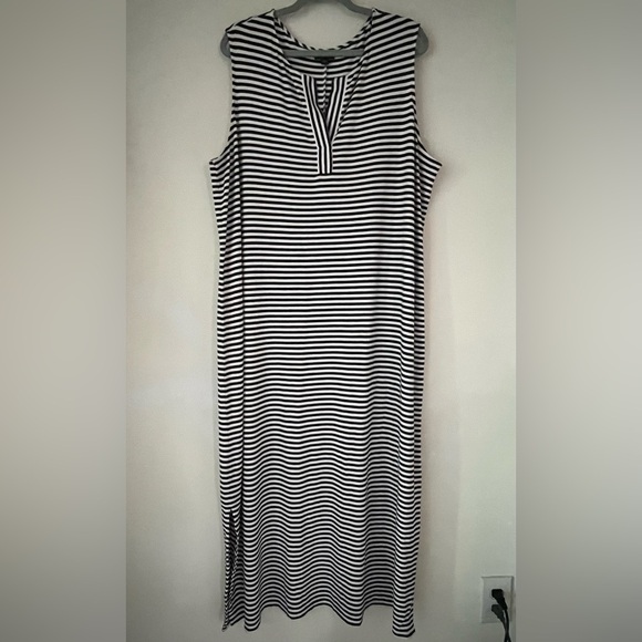 J. Jill Wearever Mixed Stripes Maxi Dress Navy White size 2X Lagenlook Beachy - Picture 1 of 6